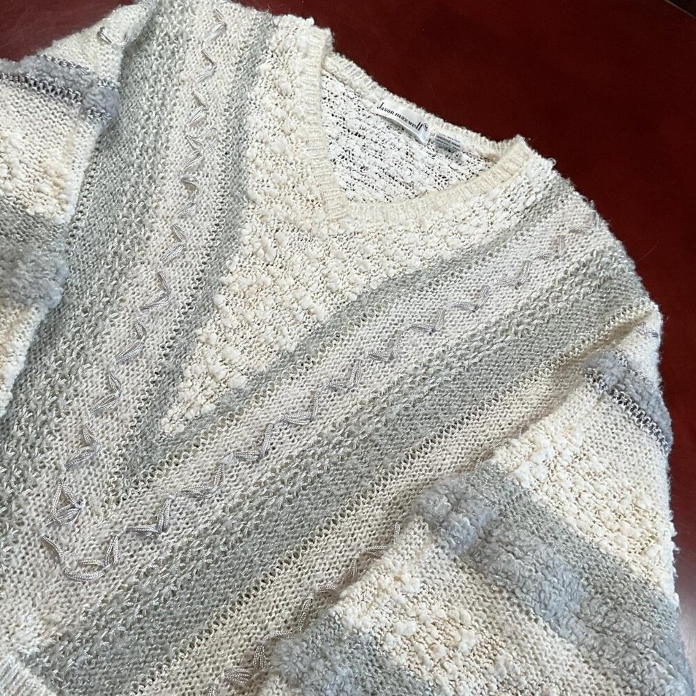 VTG Jason Maxwell 80s Textured Knit Sweater Cream Off-White Sweater (Medium)